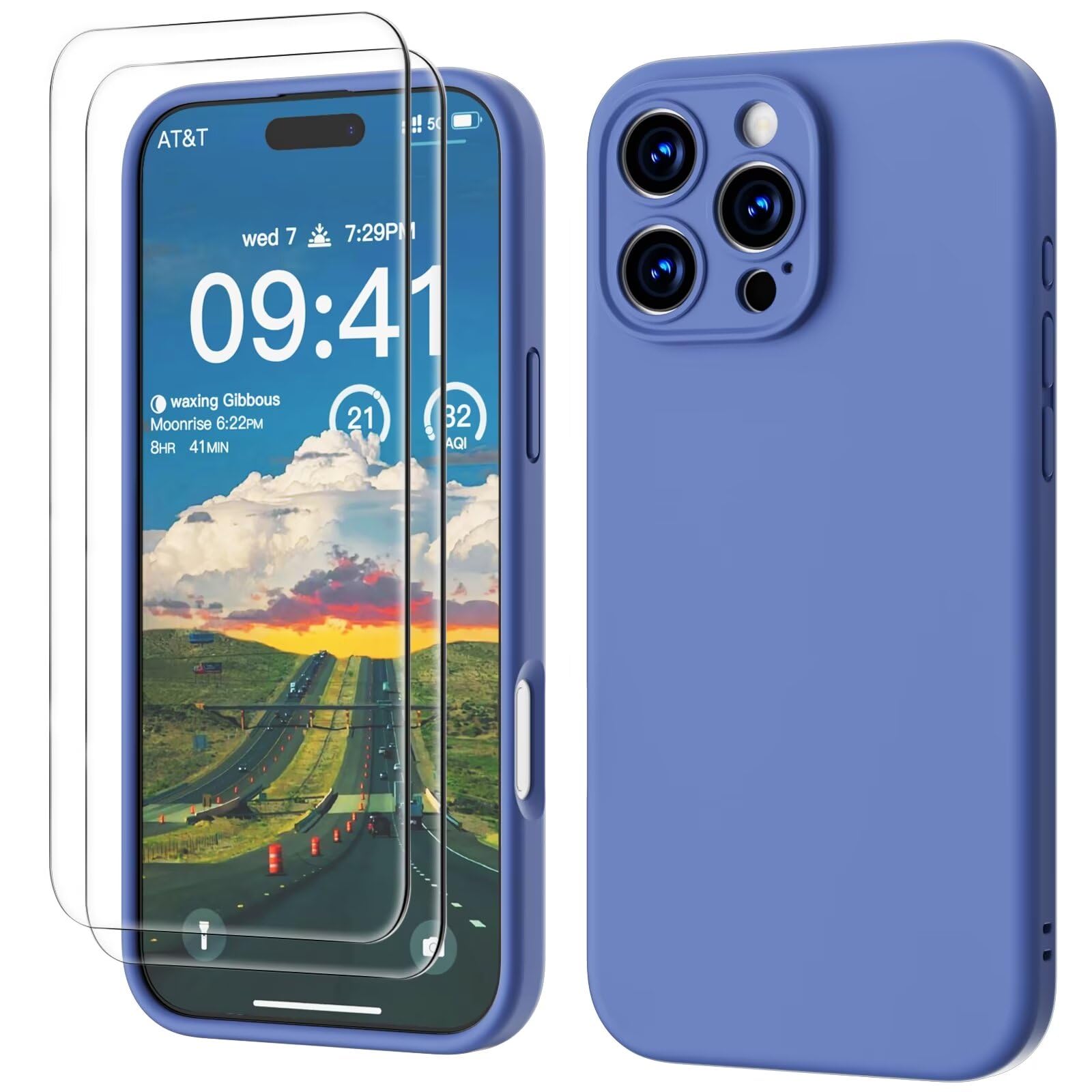GOODVISH 3 IN 1 for iPhone 16 Pro Case 6.3 inch, Upgraded Camera Protection, 2X HD Screen Protector, Liquid Silicone Anti-Scratch Shockproof Gel Rubber Anti-Fingerprint Phone Case Cover, Ultramarine