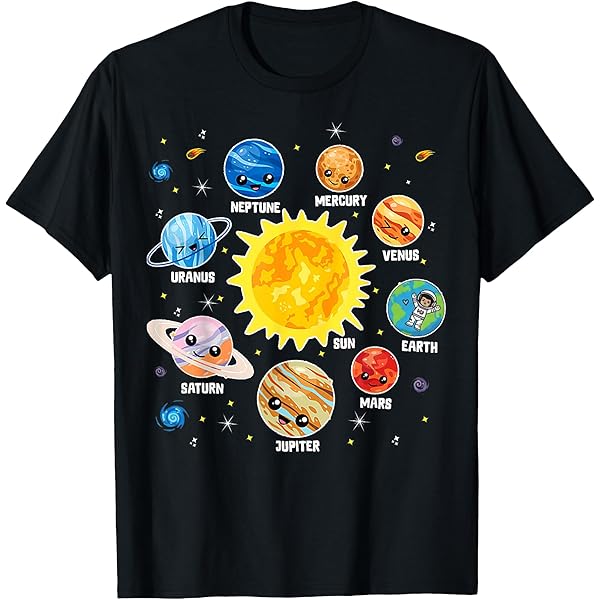 Amazon.com: Solar System Planets Earth Tee Cartoon Style Shirt for