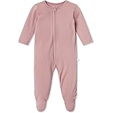 MORI Baby Ribbed Clever Pajamas with Two-Way Zips & Scratch Mitts – Footed Nightwear – Viscose from Bamboo & Cotton