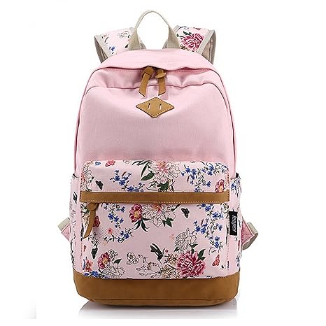 HanLuckyStars® Rucksack Schulrucksack Printed Canvas iPad Tablet- PC- Rucksack 14.7 inch Schülerin Blumendruck Rucksack Wande