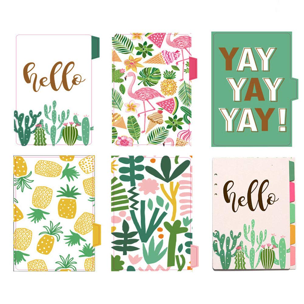 BLUGUL Gold Stamping A6 Dividers, 6 Hole, A6 Subject Dividers, Notebook Index Divider, Loose Leaf Binder Divider Tab Cards, 10pcs Plant A6