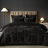PHF Double-Sided Velvet Comforter Set Queen Size, 5 Piece Soft Luxury Winter Warm Bedding Sets, Modern Bed in A Bag Including 1 Cozy Comforter, 2 Pillow Shams, 2 Euro Shams for Home Decor, Black
