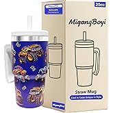 MigongBoyi 20-OZ Insulated Water Bottle,Insulated Stainless Steel Tumbler,Reusable Cold Drink Thermos,BPA-Free, Double-Wall Stainless Steel Water Bottle (Dark blue-Monster truck, 20, Fluid Ounces)