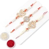 KSJONE Rakhi for brother Bhaiya Bhabhi Gift Set of 3 Pcs Rakhi for family Raksha Bandhan Festival Rakhi for Bhaiya and Bhabhi, Indian designer latest Rakhi for bhai Thread bracelet