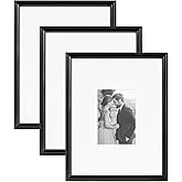 Kate and Laurel Adlynn Rectangle Picture Frame Set of 3; 11 x 14 matted to 5 x 7; Black; Modern Three-Piece Frame Set for Gal