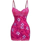 SOLY HUX Women's Summer Floral Lace Trim Mini Dress Spaghetti Strap Bodycon Party Cami Dresses