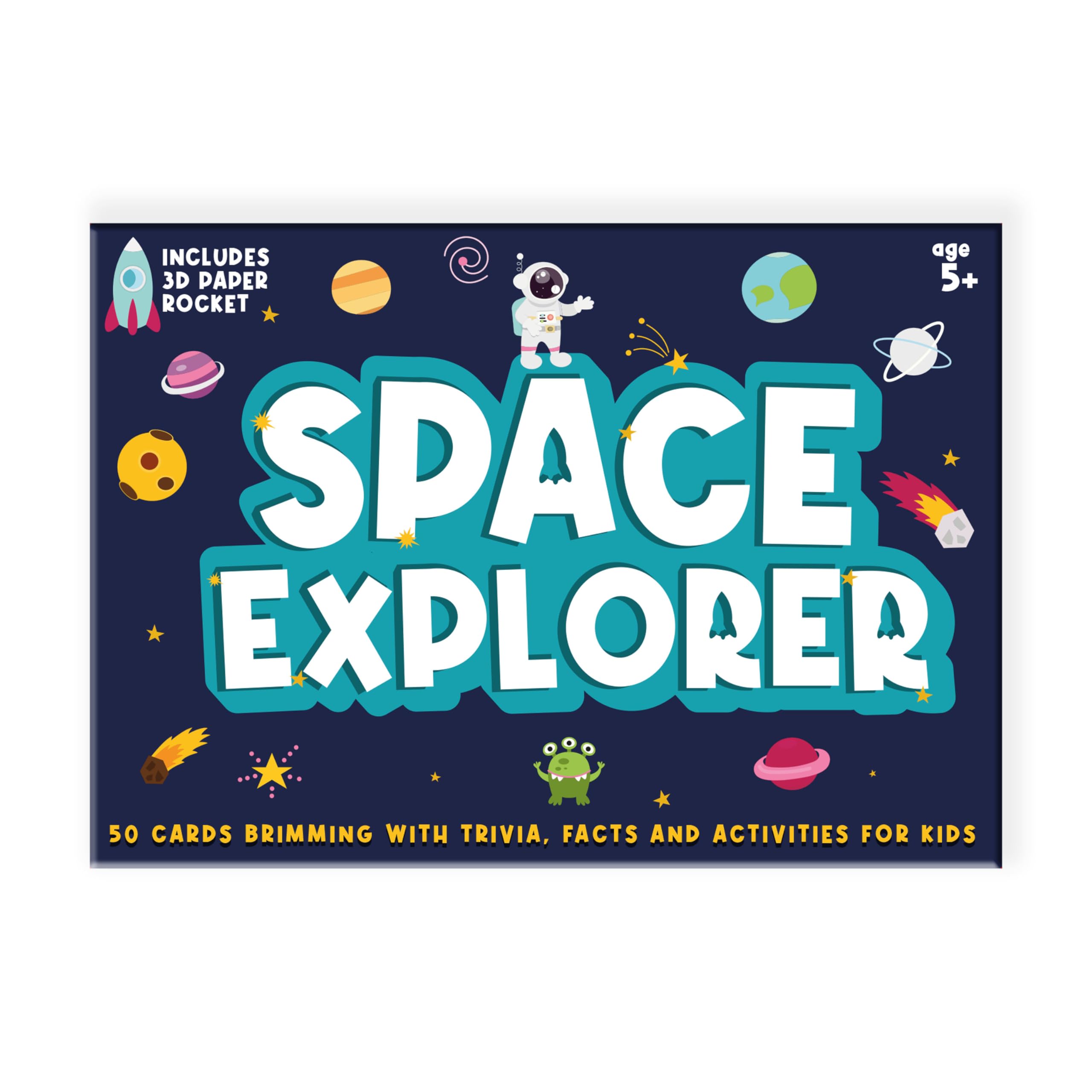 Space Explorer Kids Trivia Cards Fun & Educational Space Quiz and Activity Flash Cards for Ages 5-7 Includes Pop-Out Rocket Craft Fun Gift for Boys & Girls