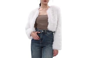 Amazhiyu Women's Faux Fur Cropped Coat Long Sleeve Open Front Winter Jacket