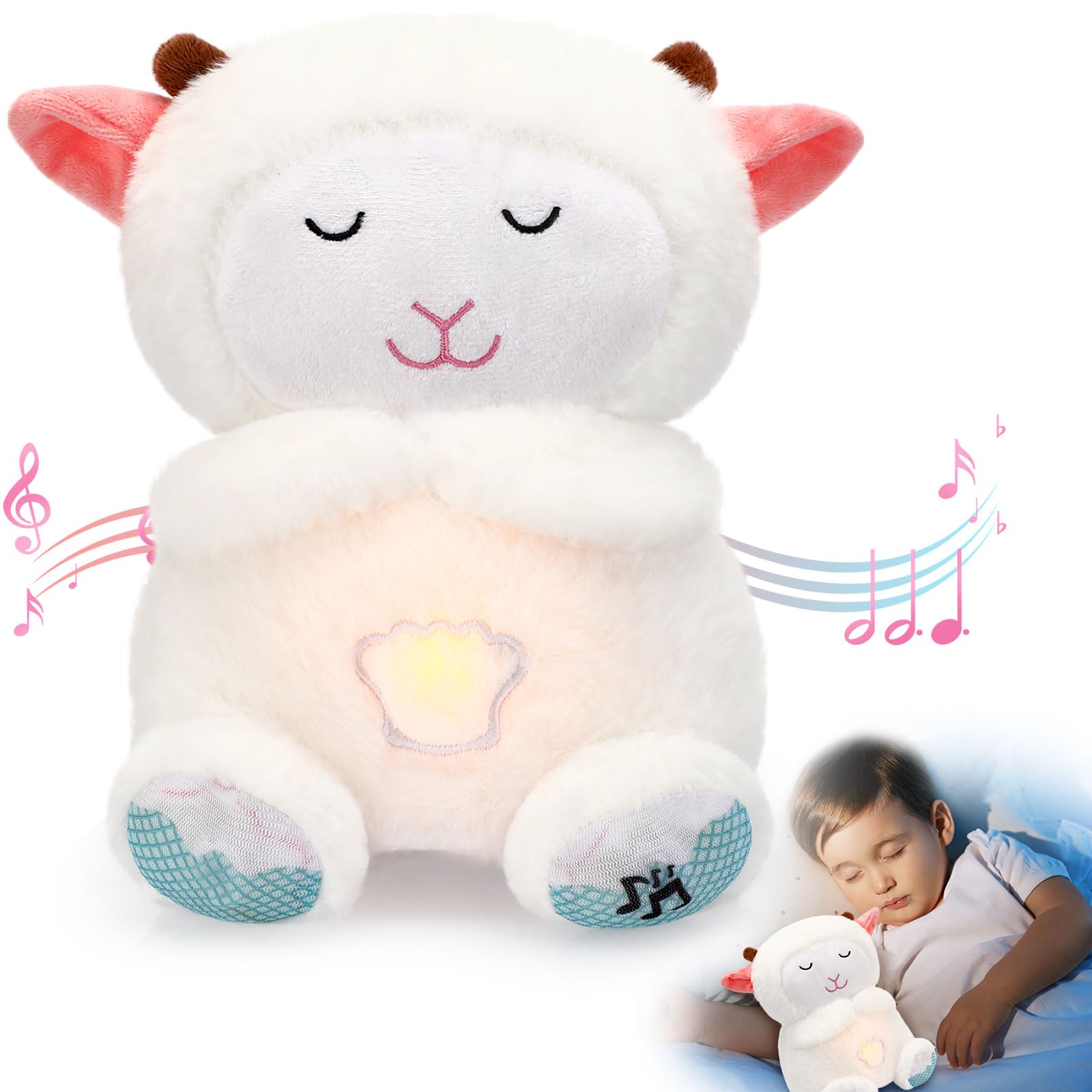Photo 1 of HyDren Breathing Stuffed Animal 9 inch Calming Soothers for Sleep Heartbeat Plush for Anxiety with Music Lights and Rhythmic Breathing Motion Anxiety Relief Portable Plush Sound Machine(Sheep)