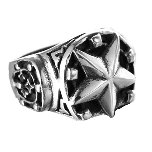 Amody Edelstahlringe für Männer Punk Ring Punk Rock Star Ring Silber Gotischer Ring