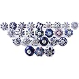 The Boho Street Set of 25 Assorted Ceramic Knobs Hand Painted Vintage Collection Blue and White Pumpkin and Round Knobs Cabinet Drawer Handles Pulls
