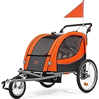 VEVOR Bike Trailer for Toddlers, Kids, Double Seat, 100 lbs Load, 2-in-1 Canopy Carrier Converts to Stroller, Tow Behind Fold
