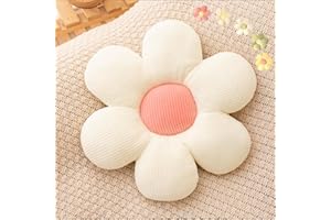 LEHU Flower Pillow, Flower Shaped Seating Cushion -Cute Daisy Pillow for Girls Tweens Room Decor Flowe Floor Pillow for Reading and Lounging Comfy (White + pink-15'')