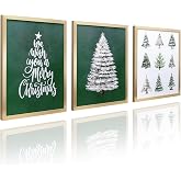 ArtbyHannah Framed Christmas Wall Art Decor, Xmas Tree Pictures Prints | 3 Pack 11x14 Inch Modern Holiday Paintings for Bathroom Bedroom Living Room Stairway Indoor Winter Landscape Decorations