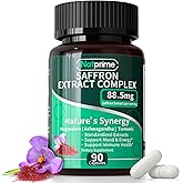 Natprime Saffron Supplements - Organic Saffron Extract Capsules whit Magnesium Glycinate, Ashwagandha, I Theanine, Turmeric Rhodiola Rosea, Black Pepper for Sleep, Focus, Mood Support Non-GMO 90 Pills