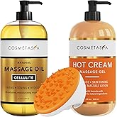 Cellulite Massage Oil, Gel & Mitt - Natural Hot Cream Massage Gel, Oil & Massager - Firm, Tone, Tighten & Moisturize Skin. Soothes Muscles (8.8 oz.)