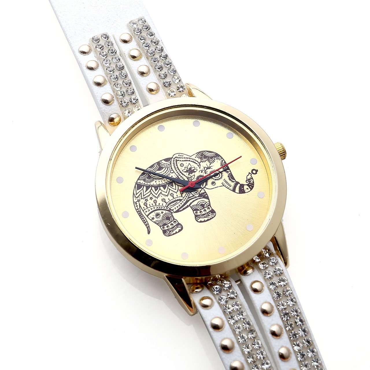JSDDE Mode éléphant de Rivet Montre Bracelet Femme Quartz Tressé Winding Wrap Montre, Blanc