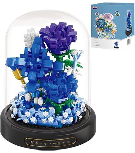 MEIEST - Bouquet De Fleurs En Blocs Avec Boîte à Musique Et Dôme Anti-poussière - Décoration Et Cadeau - Modèle 3D