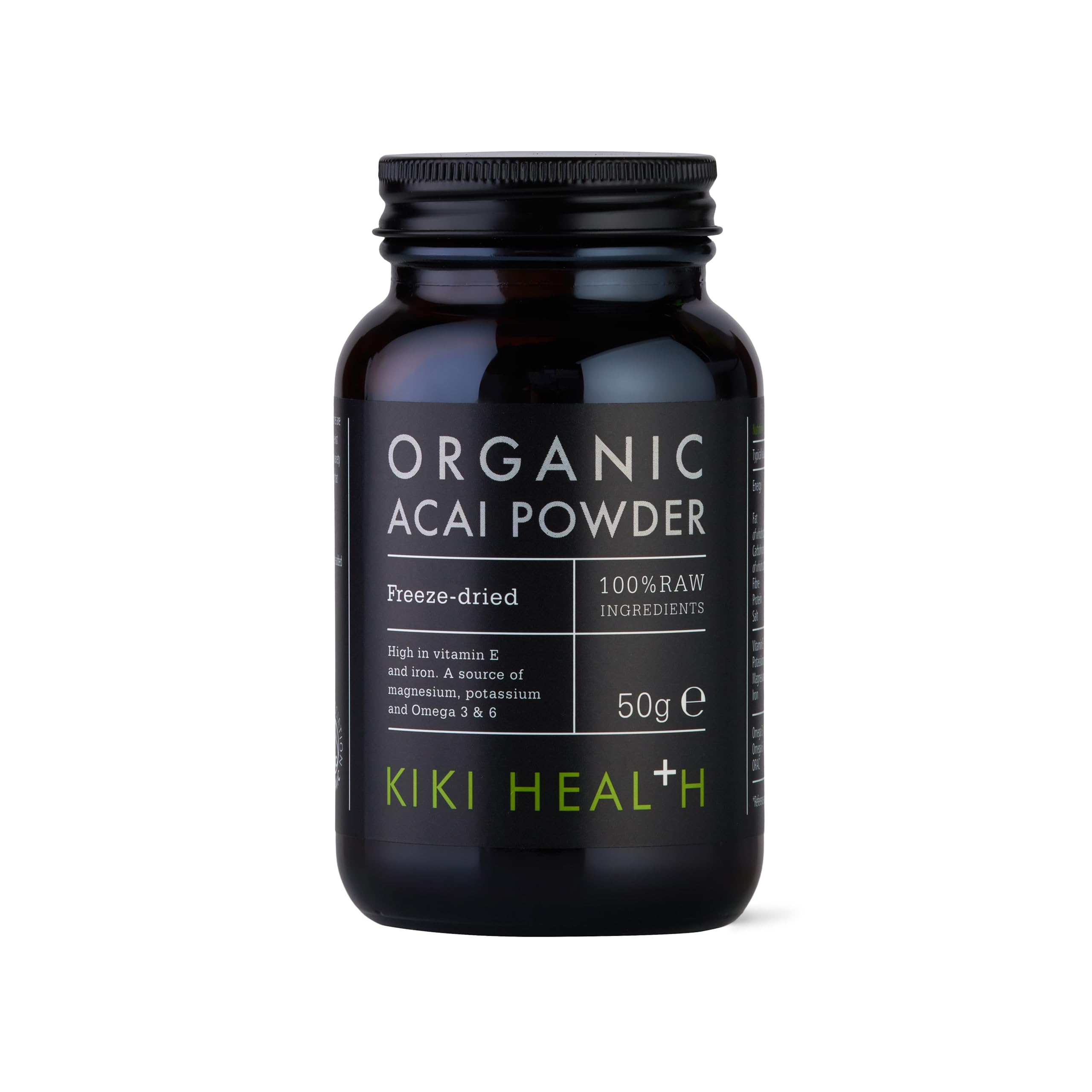 KIKI Health 100% Raw Organic Acai Berry Powder Superfood | Responsibly Sourced Freeze-Dried Acai Berries | Nutrient-Rich Vegan-Friendly | Ideal for Smoothies Yogurt & Various Recipes - 50g