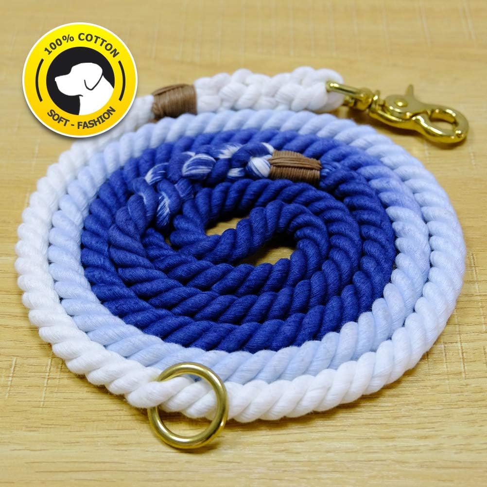 FAYOGOO Dog Leash Cotton Rope Dog Leash, Durable Handmade Braided Dog Leash, Extra Soft Cotton Rope Leashes for Pets, 5-Feet Cotton Dog Lead for Small and Medium Dogs (Ombre)