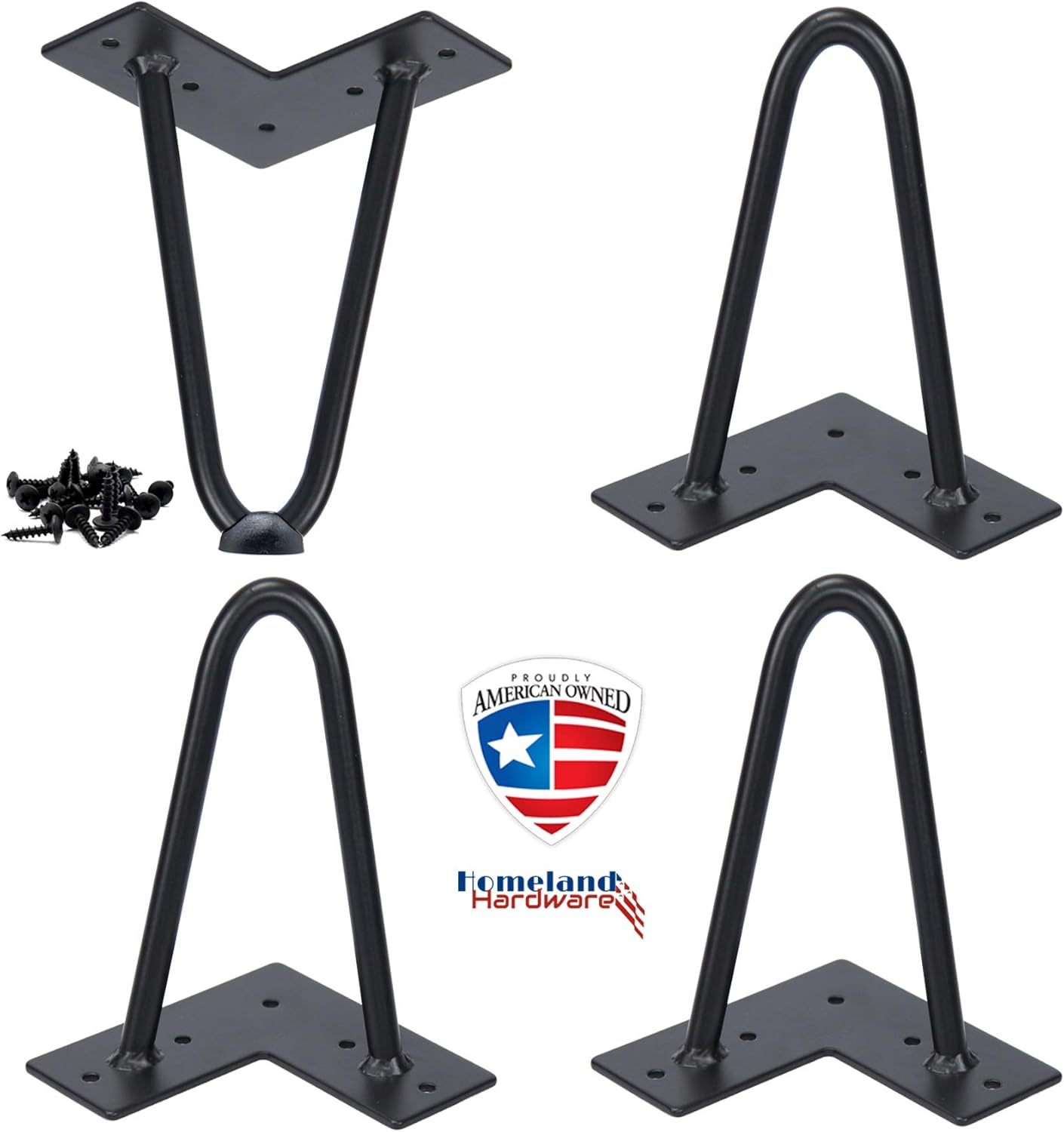 8" Hairpin Legs 1/2" Thick Super Heavy Duty Double Welded Leg Protectors Screws Set of 4 Metal Coffee Table Furniture Sofa Desk Legs DIY Project - Mid Century Modern by Homeland Hardware (USA Based)