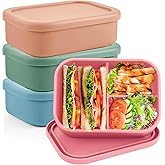 Layhit 4 Pcs Silicone Bento Box Reusable Silicone Bento Lunch Container for Adults Microwave Dishwasher Freezer Safe (3 Compartments,Dark Colors)