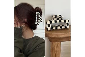 Square Checker Pattern Tortoise Hair Claw Clips, Large No-Slip Grip Barrettes, Lattice Hair Accessories for Women and Girls