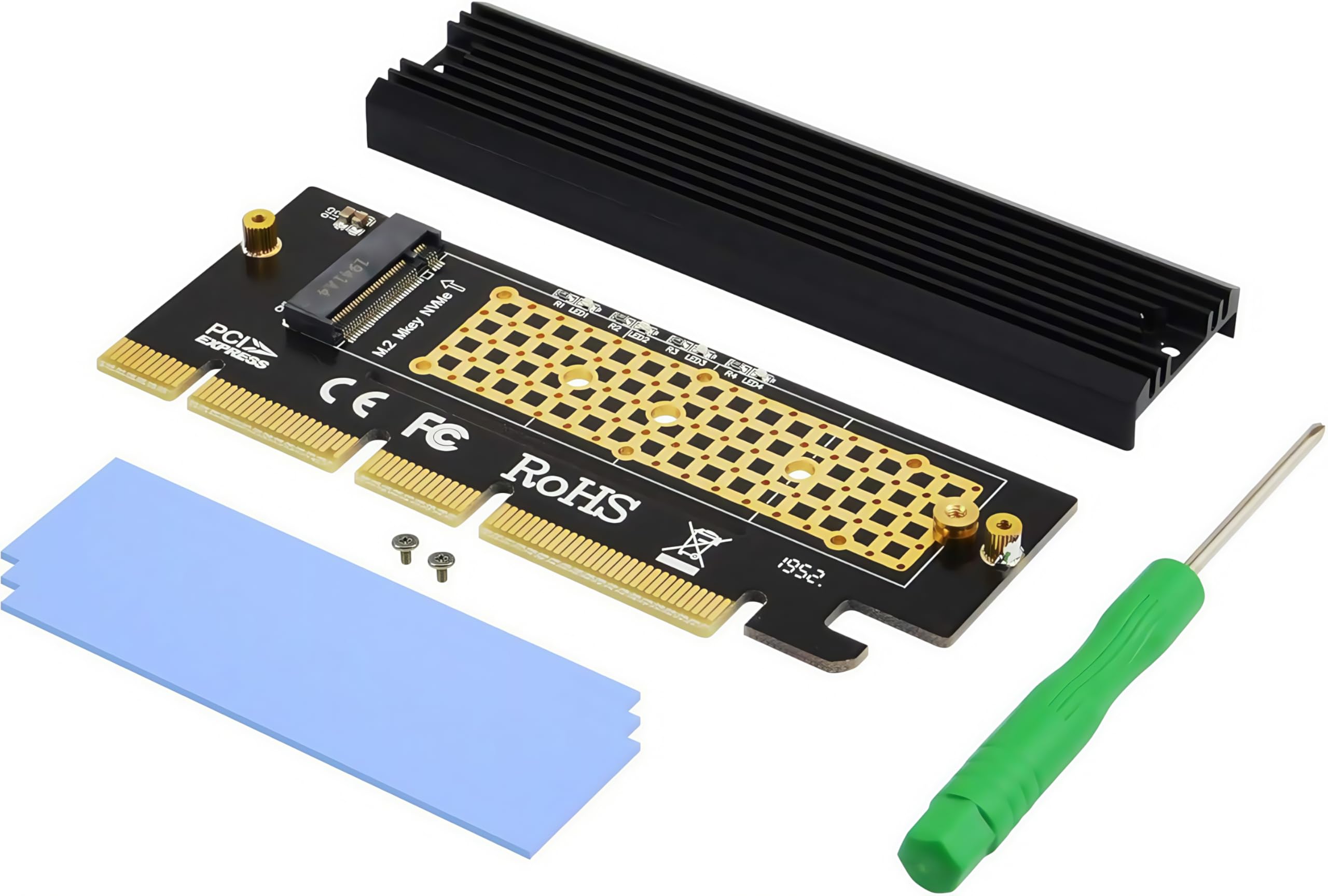 Adwits PCI Express 3.0 4x 8x 16x to M.2 NVMe and AHCI SSD Adapter Card with Heat Sink, Bracket-free and Compatible with Samsung 960 970 EVO PRO WD Black and More