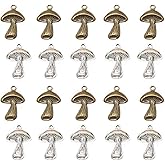 WiYould 50pcs Mushroom Charms Pendants for Necklace Earring Bracelet Keychain DIY Jewelry Making Supplies, Antique Silver and Bronze