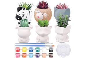 Beeveer 6 Sets Paint Your Own Animal Shaped Succulent Planter Spring Mini Unpainted Flower Pots Cartoon DIY Paintable Kit for Kids Classroom Craft Project Activity Birthday Gift