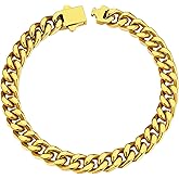 ChainsHouse Stainless Steel Cuban Link Bracelet for Men, 5mm/7mm/9mm/12mm Width, 7.5"/8.3"/9" Length, Black/18K Gold Plated Chain Wrist Bracelets for Men, with Gift Box