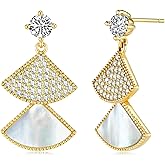 SNGIA 18K Gold Plated Minimalist Mother of Pearl Flower Stud Statement Earrings with CZ for Women by SNGIA, Dainty Bold Retro Handmade Trendy Natural Sea Abalone Shell Floral Bohemian Jewelry Gifts, Small Unique Baroque Turquoise Stone Summer Beach Fashion Earrings Accessories, Vintage Gemstone Nickle Free Huggies Earrings.