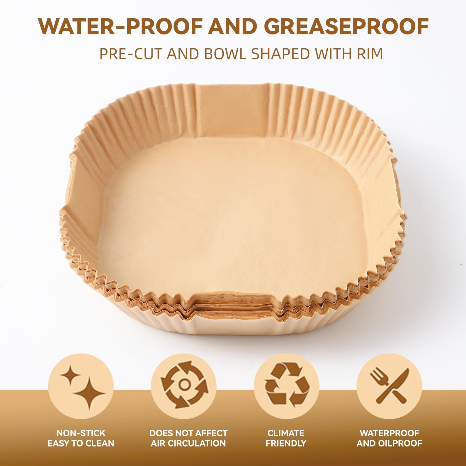 Air Fryer Liners Disposable, Parchment Paper for Baking 9inch Square, 125pcs Non-Stick Parchment Sheets for Air Fryer Basket, Microwave, Oil-proof and Water-proof for Easy Cleanup