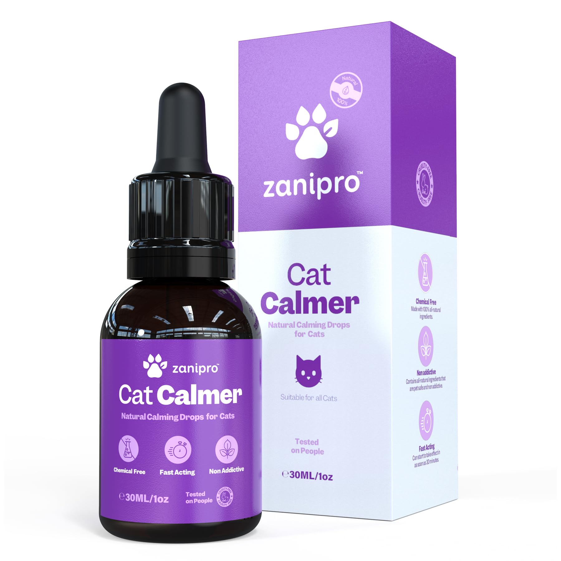 Zanipro Cat Calming Drops, Cat Anxiety Relief, Relaxant Supplements, Valerian & Ashwagandha - 100% Natural Stress Treatment, No need for Cat Calming Plug-In, 30ml