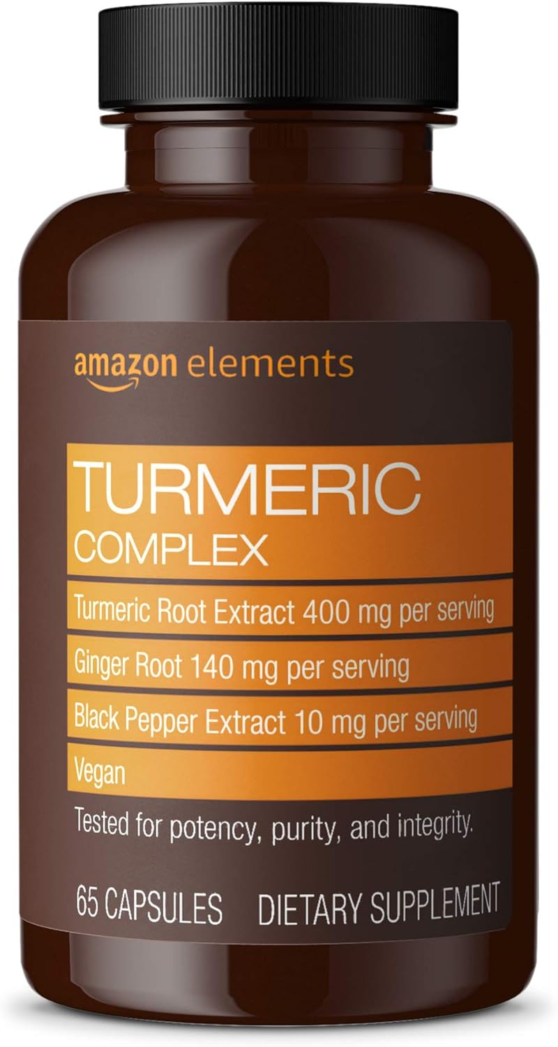  Elements Turmeric Complex, 400mg Curcumin, 140mg Ginger, 10mg Black Pepper - Joint & Immune System, Healthy Inflammation Response - 65 Capsules (2 month supply) (Packaging may vary): Health & Personal Care