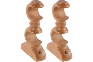 SEWCHICS 2pcs Natural Wood Double Curtain Rod Brackets for Rods Kitchen Window Support Hardware for Bedroom