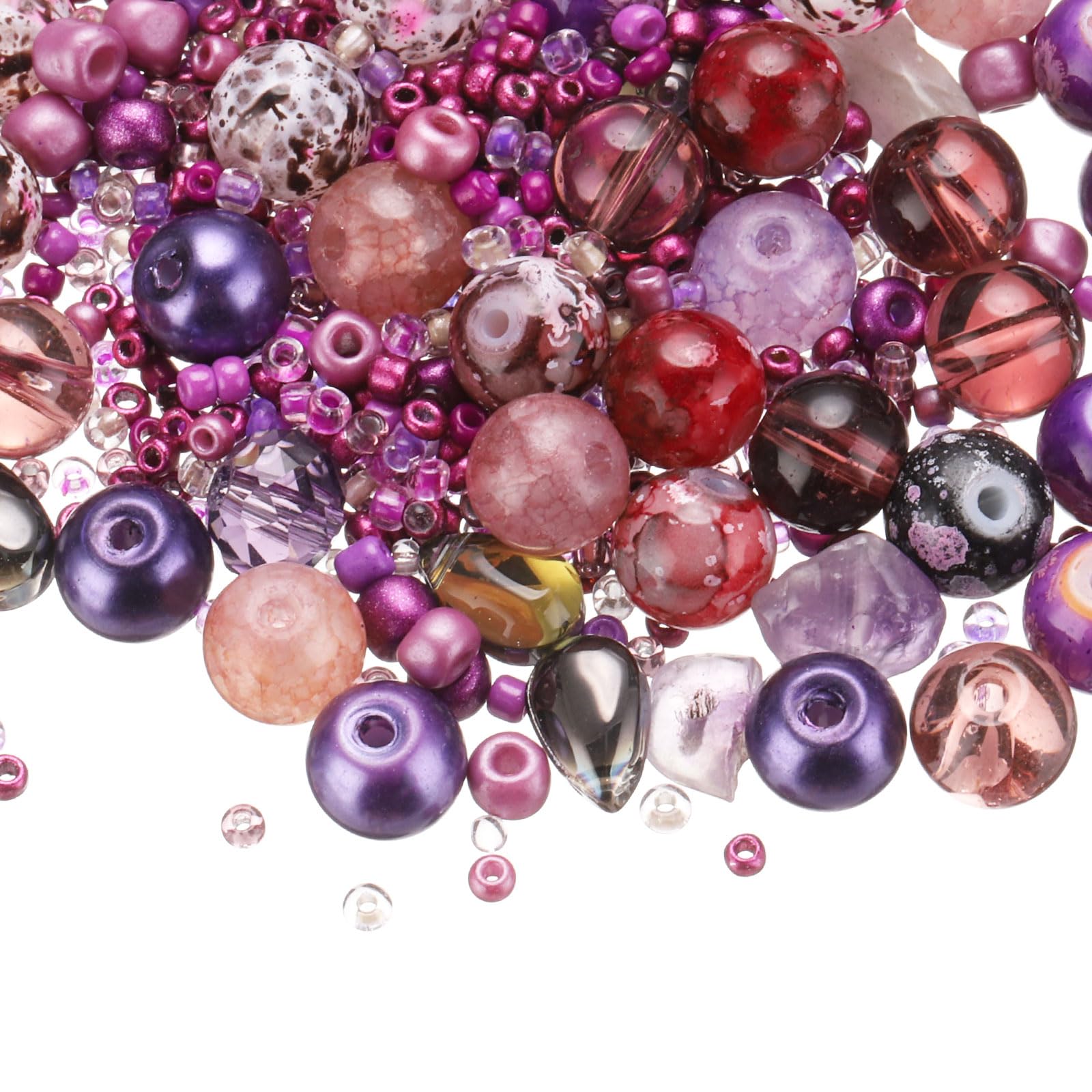PATIKIL 2-8mm Assorted Glass Resin Beads, Cracked Gravel Round Beads Small European Spacer Seed Bead Mixed Bulk with Hole for Jewelry Making DIY Bracelet Crafts Necklace Charm, Violet