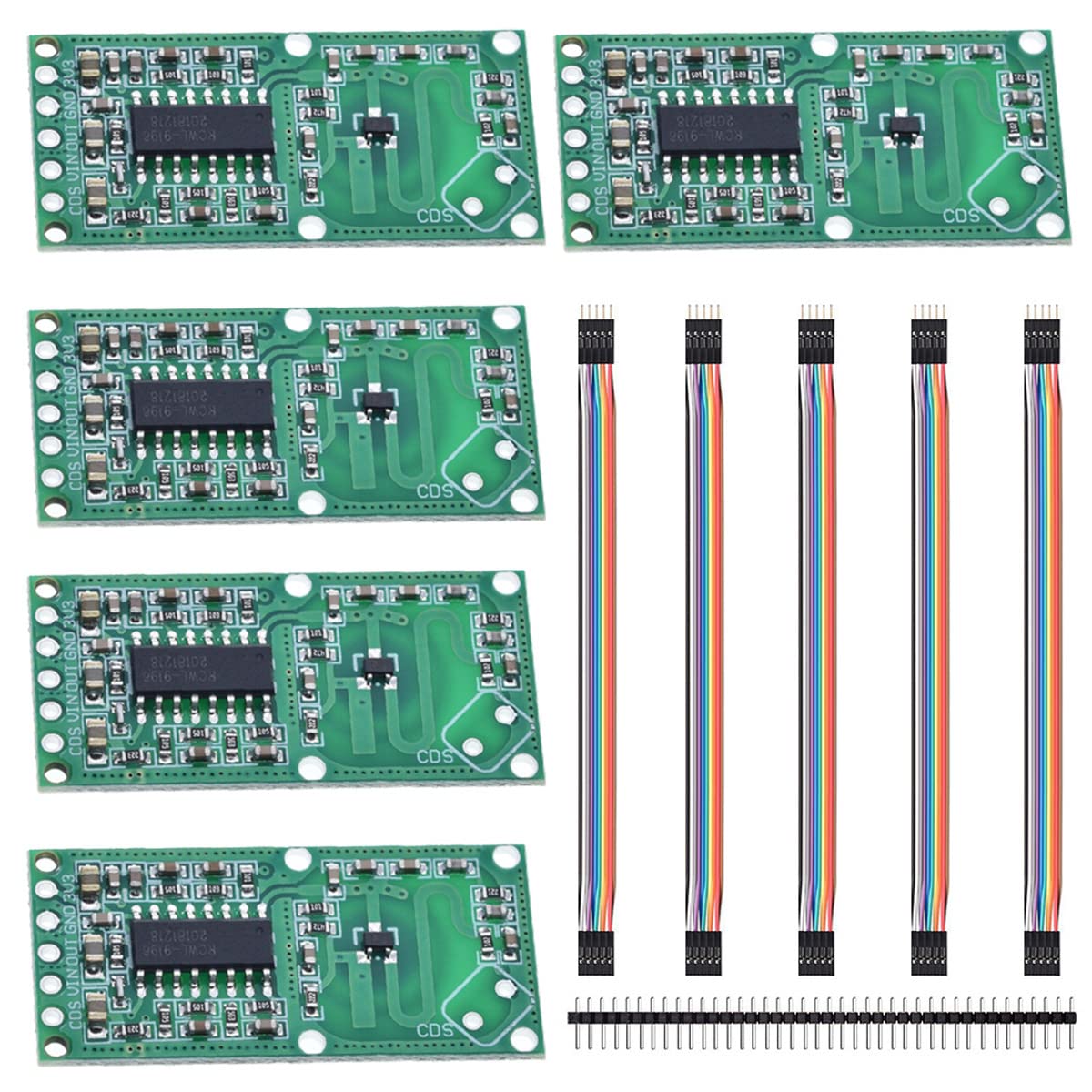 Youmile Microwave Radar Module RCWL-0516, 5PACK, 4-28V, 5-7m Detection, Special Signal Processing Control Chip RCWL-9196, for Arduino with Dupont Cable, 40Pin Header