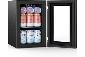 COWSAR Commercial Beverage Refrigerator 24-Can Mini Fridge, Countertop Wine Cooler Small Adjustable Digital Thermostat, LED Light, Freestanding Countertop Drink Refrigerator for Home, Bar & Office