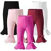 Dalukit Newborn Toddler Baby Girl Pants Leggings Ribbed Straight Flare Infant Girl Pants Leggings Bell Bottoms 5 Packs
