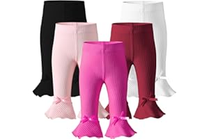 Dalukit Newborn Toddler Baby Girl Pants Leggings Ribbed Straight Flare Infant Girl Pants Leggings Bell Bottoms 5 Packs