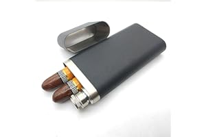CNFLASK Stainless Steel Cigar Case With Tube Flask Cigar Tube With Wine Tube Pocket Container (Black Powder Coat)