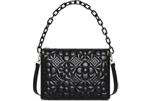 ER.Roulour Quilted Crossbody Bag for Women, Trendy Designer Chain PU Leather Triple Gusset Purses Shoulder Handbags