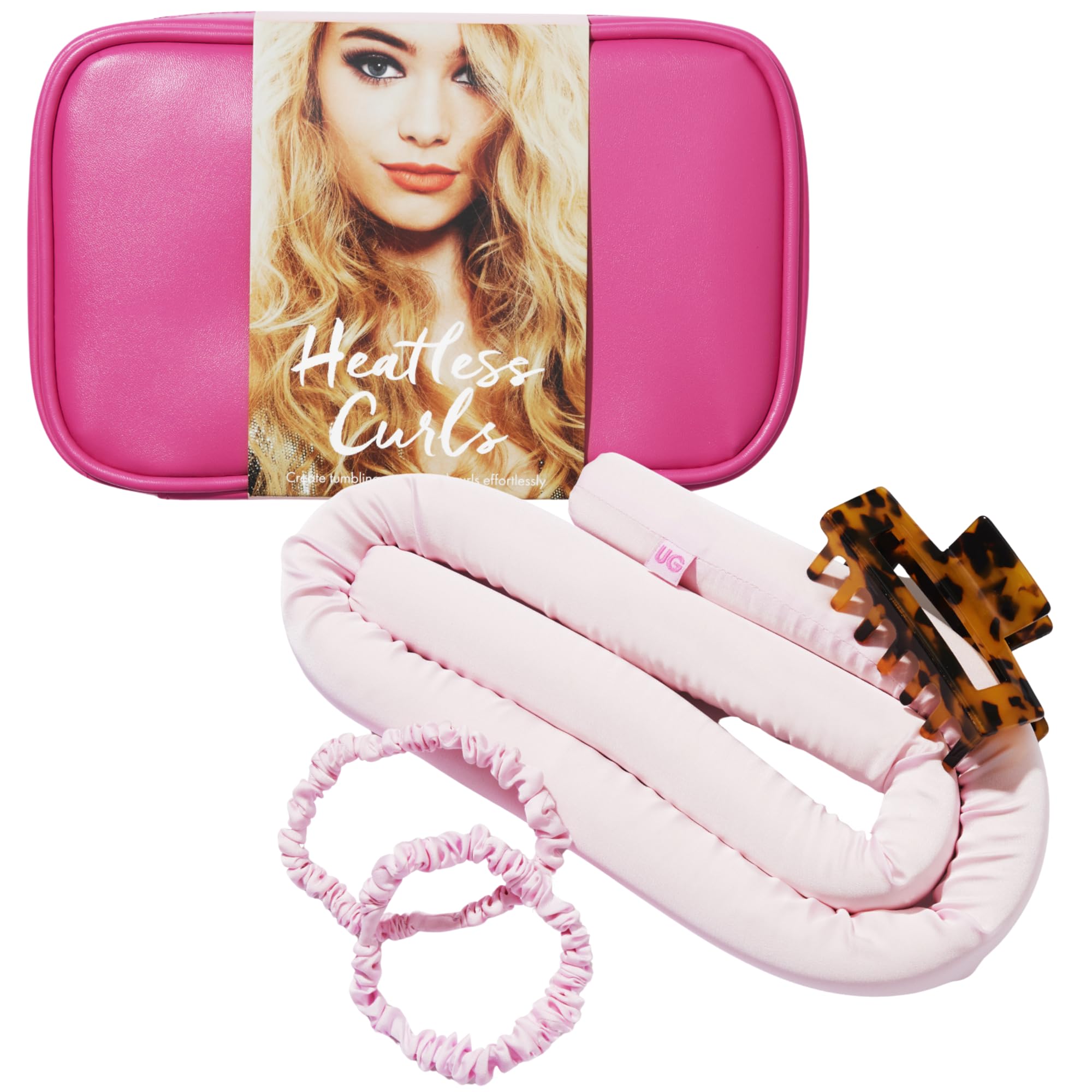 Umberto Giannini Heatless Curls Headband - Includes Vegan Silk Scrunchies and Tortoiseshell Claw Clip. Comfortable Fit Overnight Hair Accessories For Short & Long Hair.