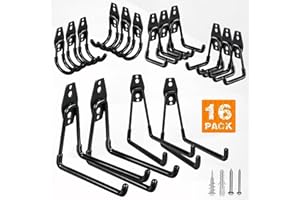 GUDEMAY 16-Pack Garage Hooks Heavy Duty Wall Mount, Steel Utility Hooks & Tool Hanger Storage Organizer for Ladder, Bike, Sho