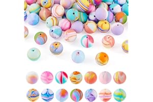FASHEWELRY 50Pcs Silicone Focal Beads for Pen Iridescent Rubber Bracelet Making Kit 15mm Round Spacer Silicone Beads Bulk for