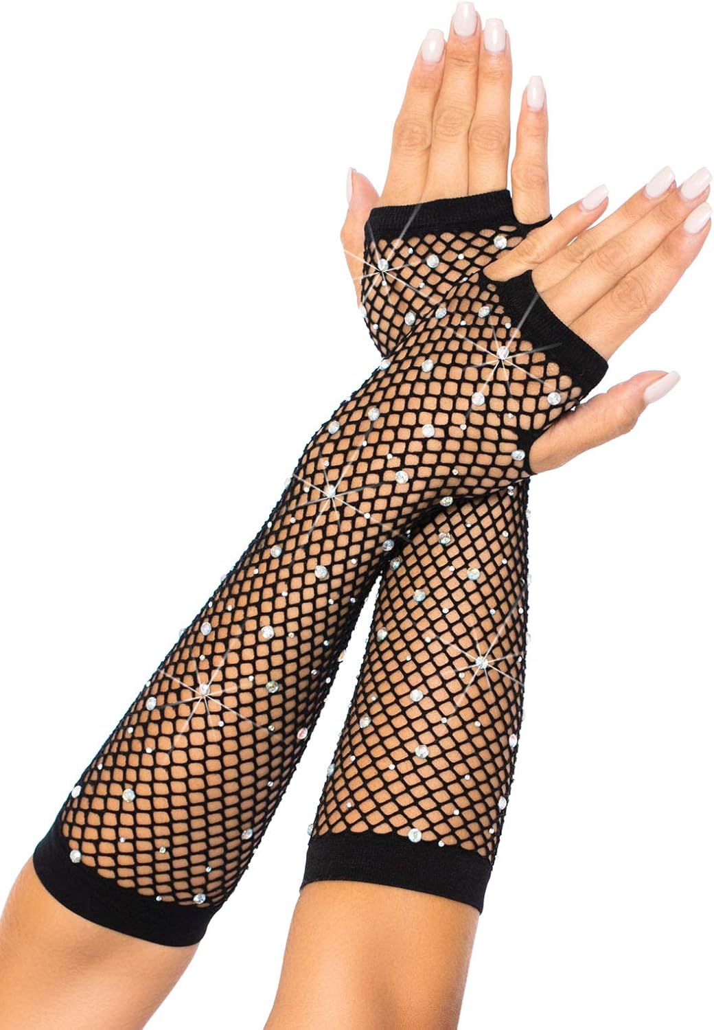 Leg Avenue Women's Fishnet Arm Warmers, Black Rhinestone, O/S: Leg Avenue: Clothing