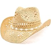 WQWOVRVO Cowboy Hat,Cowgirl Hat,Cowboy Hats for Women/Mens/Straw Wide with Shapeable Brim Cowboy Hat for Womens/White/Black.