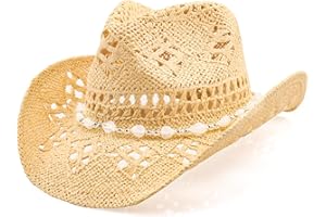 WQWOVRVO Cowboy Hat,Cowgirl Hat,Cowboy Hats for Women/Mens/Straw Wide with Shapeable Brim Cowboy Hat for Womens/White/Black.