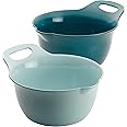 Rachael Ray Tools and Gadgets Nesting / Stackable Mixing Bowl Set with Pour Spouts and Handle - 4 and 5 Quarts, Light Blue and Teal
